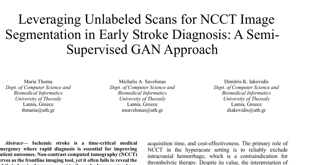 Leveraging Unlabeled Scans for NCCT Image Segmentation in Early Stroke Diagnosis: A Semi-Supervised GAN Approach