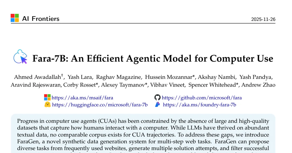Fara-7B: An Efficient Agentic Model for Computer Use