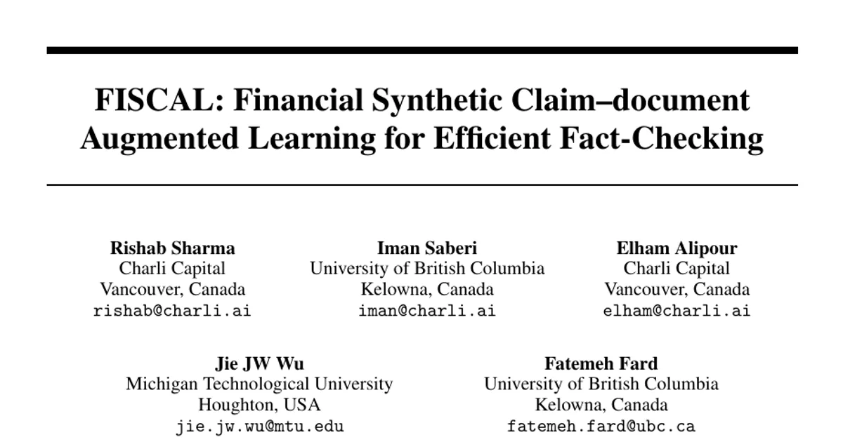 FISCAL: Financial Synthetic Claim-document Augmented Learning for Efficient Fact-Checking
