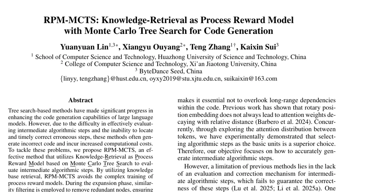 RPM-MCTS: Knowledge-Retrieval as Process Reward Model with Monte Carlo Tree Search for Code Generation