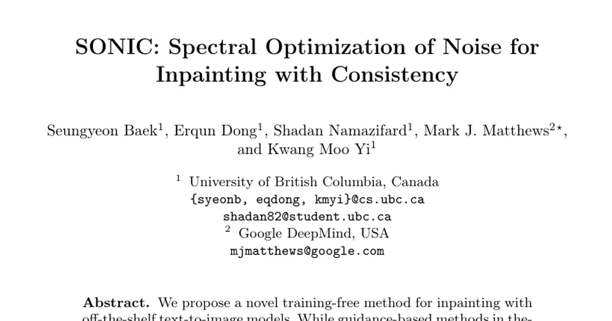 SONIC: Spectral Optimization of Noise for Inpainting with Consistency