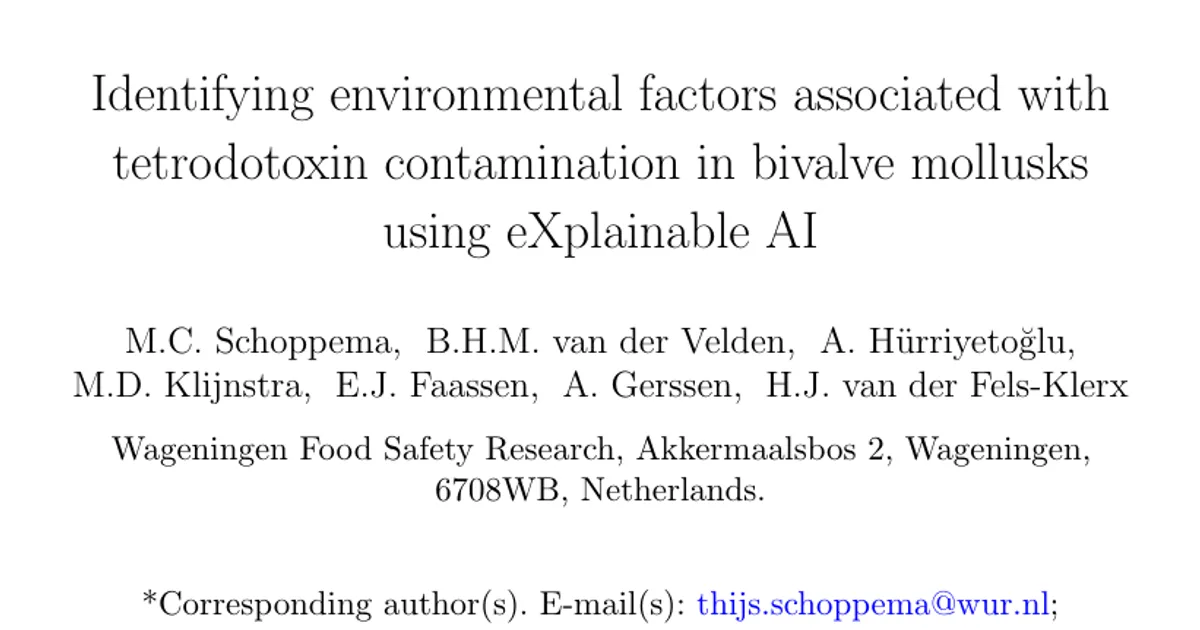 Identifying environmental factors associated with tetrodotoxin contamination in bivalve mollusks using eXplainable AI