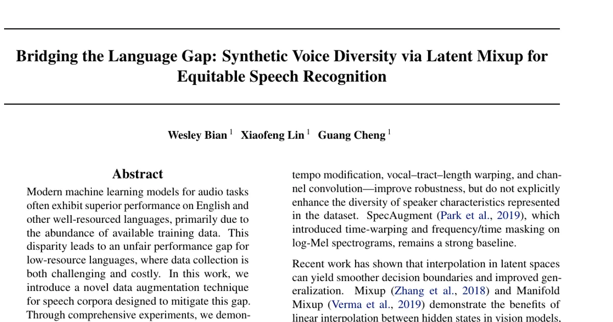Bridging the Language Gap: Synthetic Voice Diversity via Latent Mixup for Equitable Speech Recognition