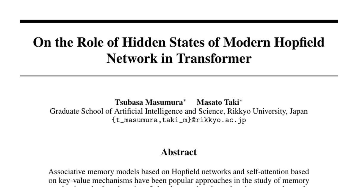 On the Role of Hidden States of Modern Hopfield Network in Transformer