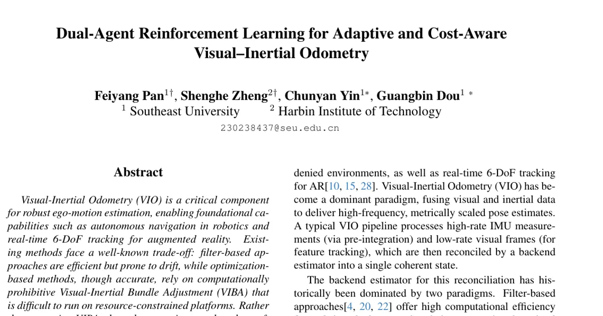 Dual-Agent Reinforcement Learning for Adaptive and Cost-Aware Visual-Inertial Odometry