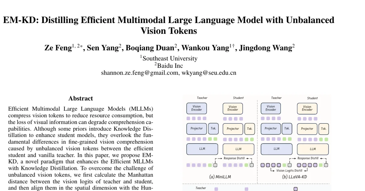 EM-KD: Distilling Efficient Multimodal Large Language Model with Unbalanced Vision Tokens