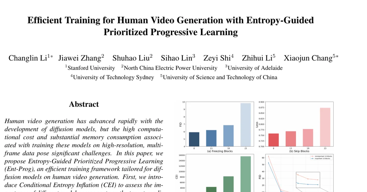 Efficient Training for Human Video Generation with Entropy-Guided Prioritized Progressive Learning