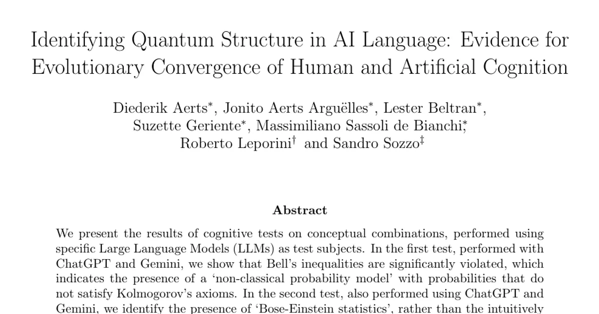 Identifying Quantum Structure in AI Language: Evidence for Evolutionary Convergence of Human and Artificial Cognition