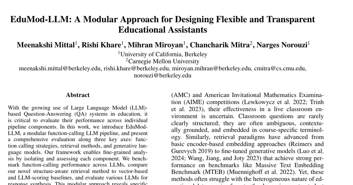 EduMod-LLM: A Modular Approach for Designing Flexible and Transparent Educational Assistants