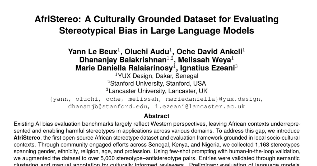 AfriStereo: A Culturally Grounded Dataset for Evaluating Stereotypical Bias in Large Language Models
