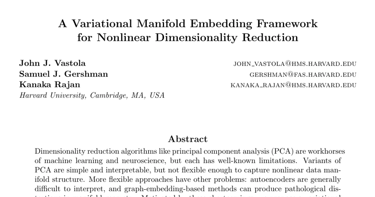 A Variational Manifold Embedding Framework for Nonlinear Dimensionality Reduction