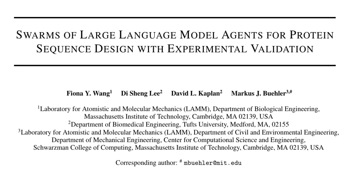 Swarms of Large Language Model Agents for Protein Sequence Design with Experimental Validation
