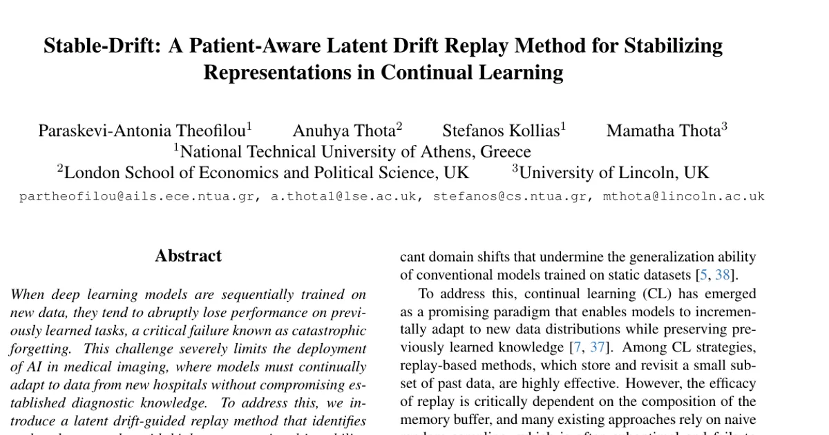 Stable-Drift: A Patient-Aware Latent Drift Replay Method for Stabilizing Representations in Continual Learning