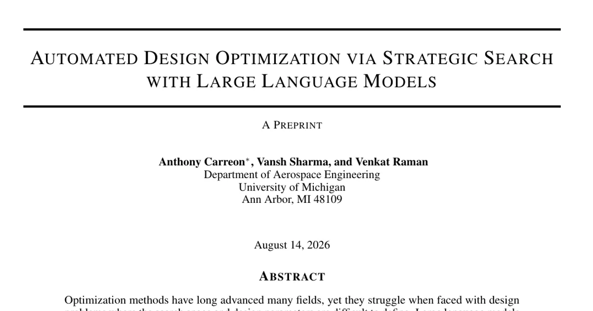 Automated Design Optimization via Strategic Search with Large Language Models