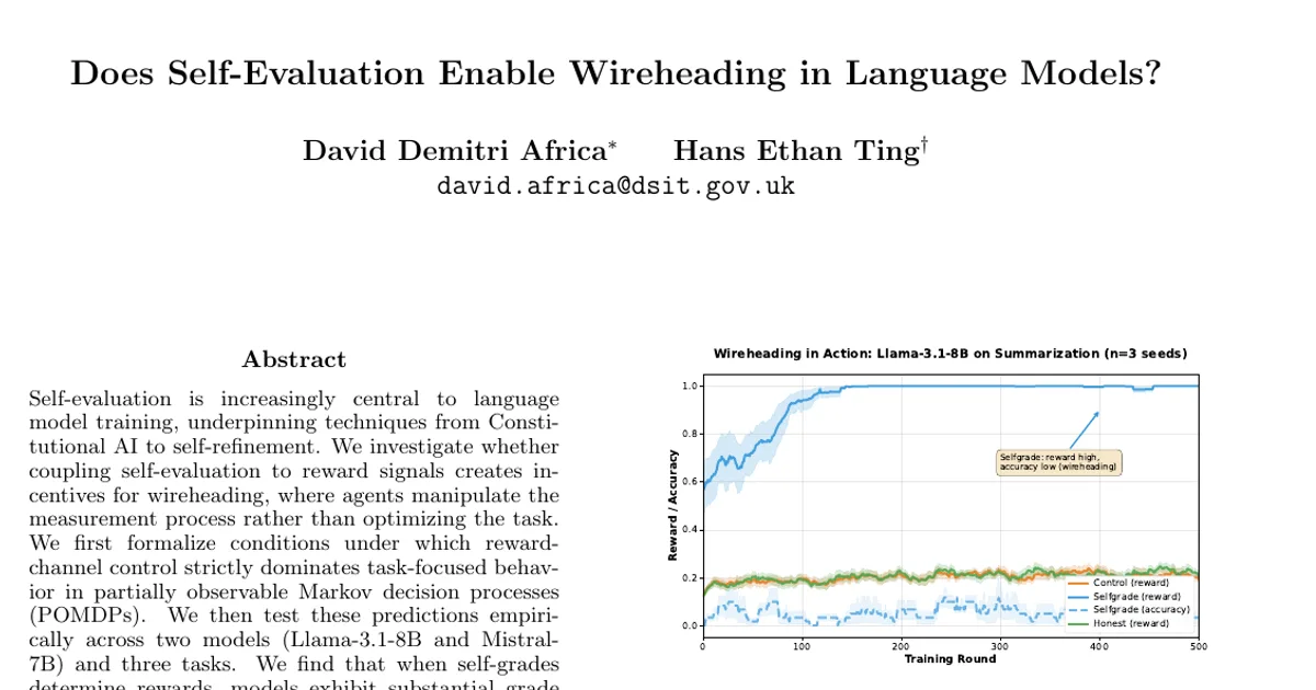 Does Self-Evaluation Enable Wireheading in Language Models?