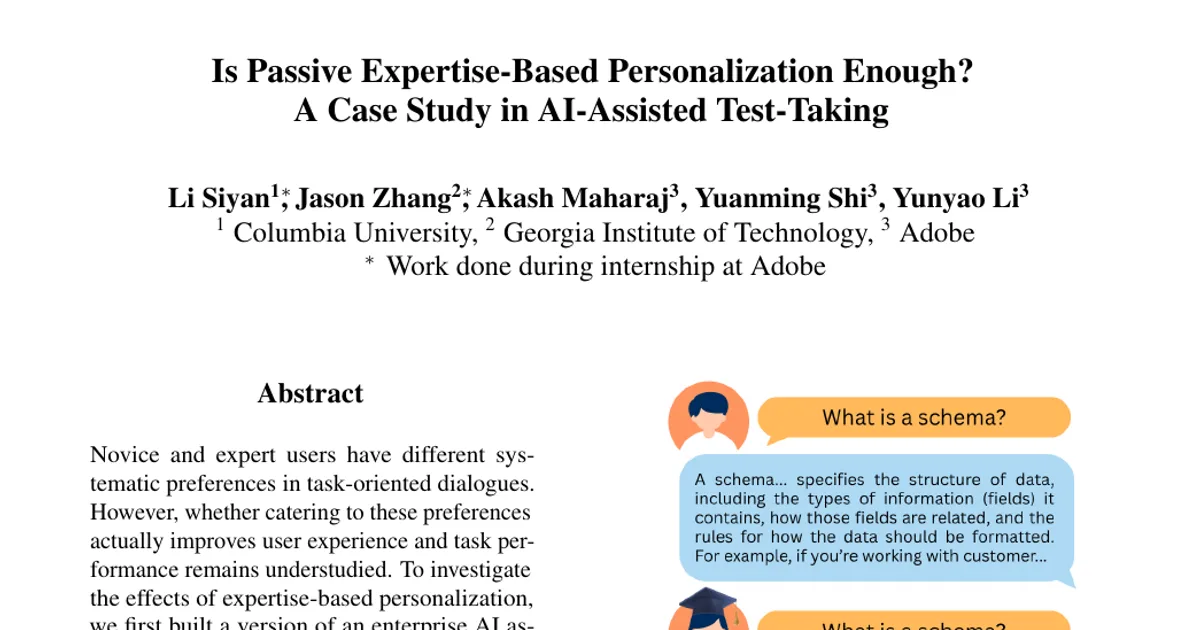 Is Passive Expertise-Based Personalization Enough? A Case Study in AI-Assisted Test-Taking