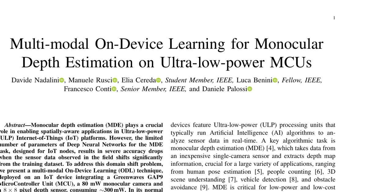 Multi-modal On-Device Learning for Monocular Depth Estimation on Ultra-low-power MCUs