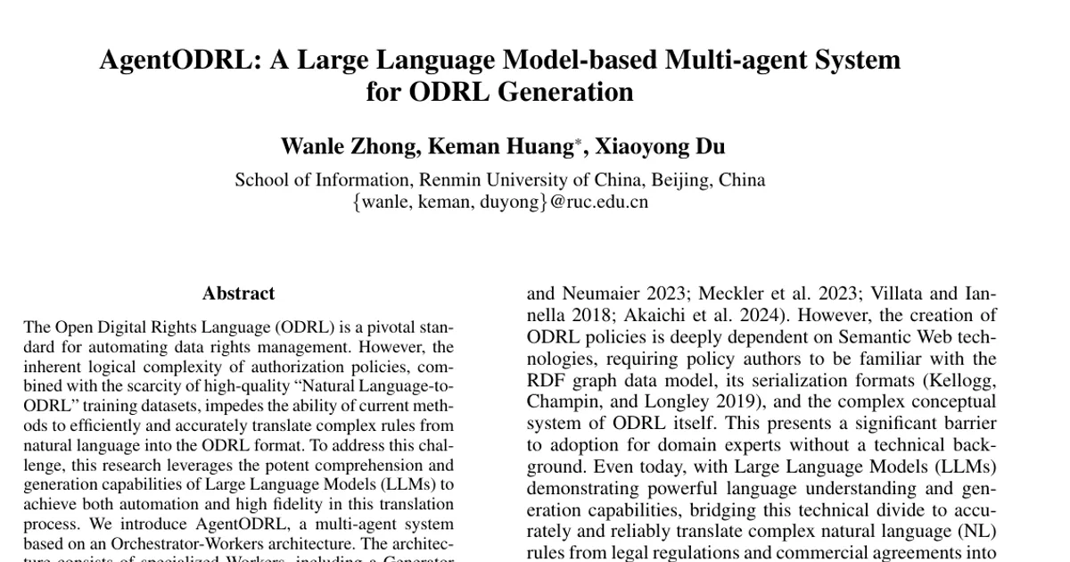 AgentODRL: A Large Language Model-based Multi-agent System for ODRL Generation