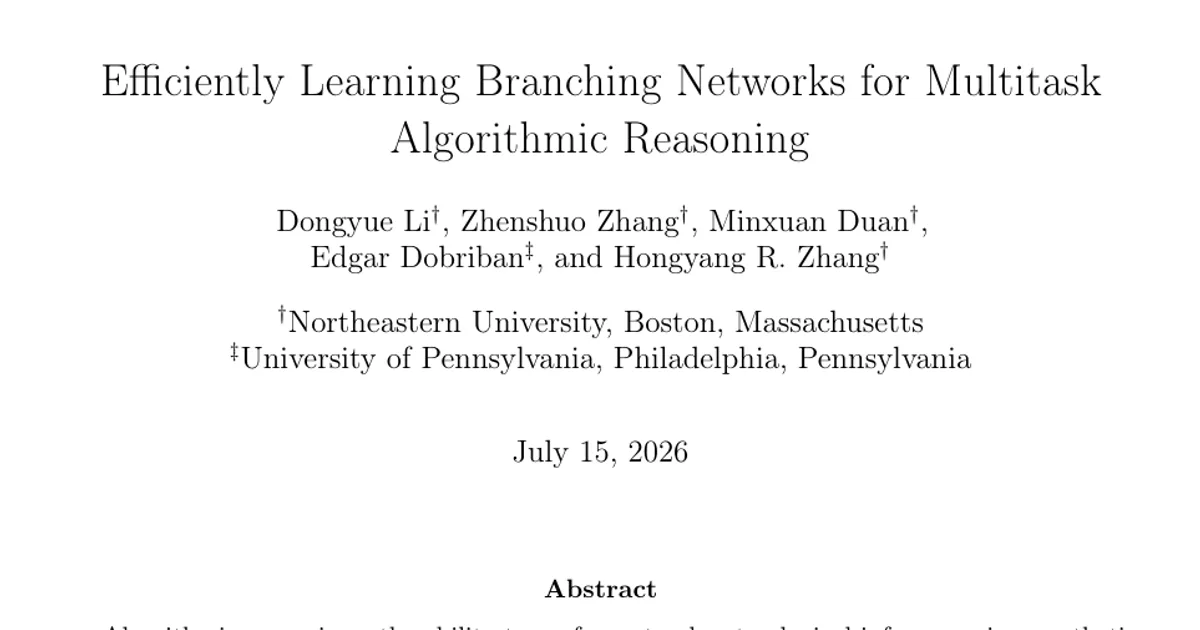 Efficiently Learning Branching Networks for Multitask Algorithmic Reasoning