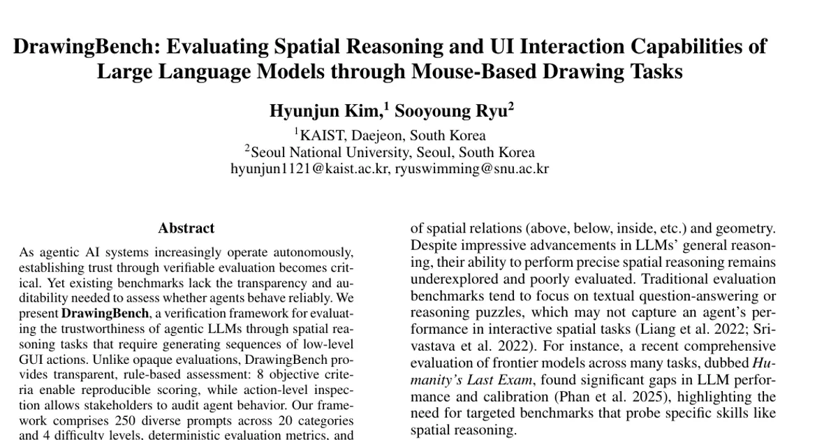 DrawingBench: Evaluating Spatial Reasoning and UI Interaction Capabilities of Large Language Models through Mouse-Based Drawing Tasks