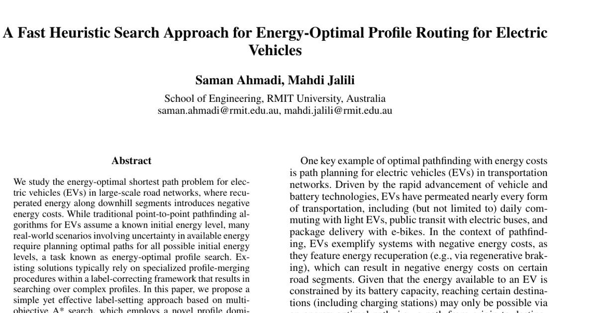 A Fast Heuristic Search Approach for Energy-Optimal Profile Routing for Electric Vehicles