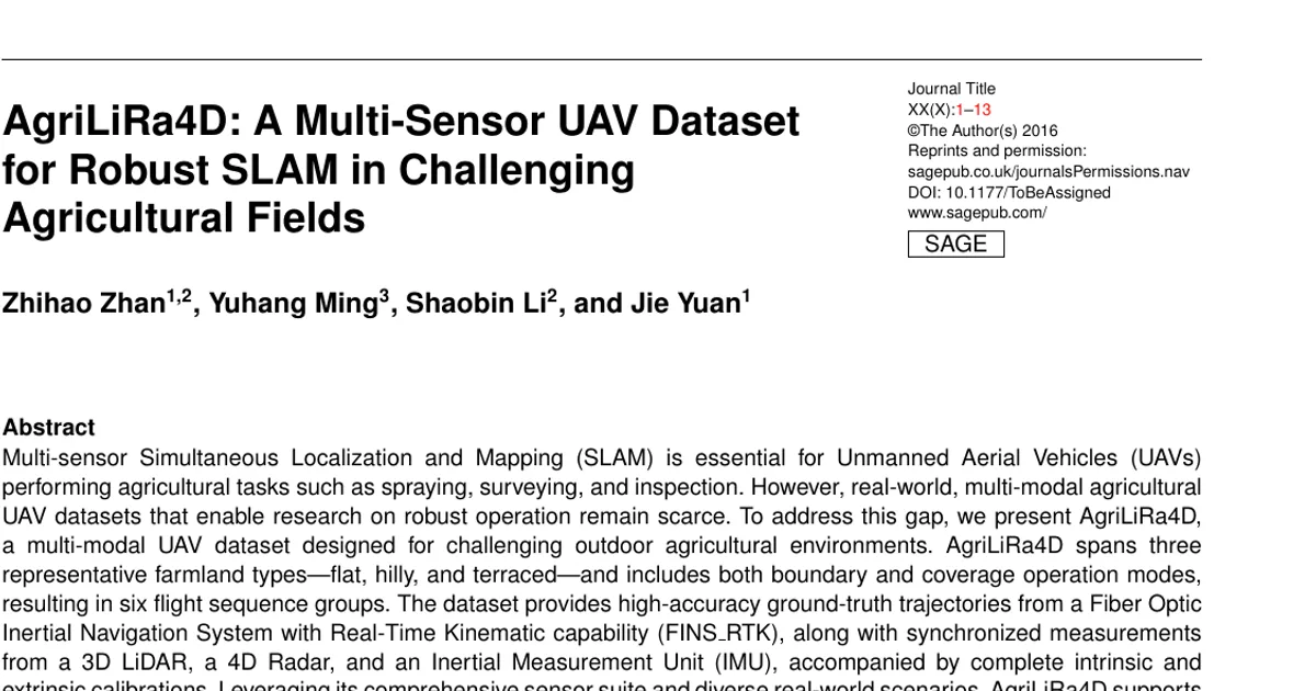 AgriLiRa4D: A Multi-Sensor UAV Dataset for Robust SLAM in Challenging Agricultural Fields