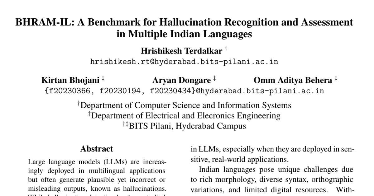 BHRAM-IL: A Benchmark for Hallucination Recognition and Assessment in Multiple Indian Languages
