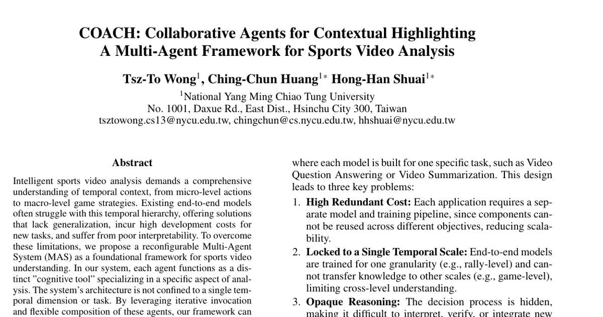 COACH: Collaborative Agents for Contextual Highlighting -- A Multi-Agent Framework for Sports Video Analysis