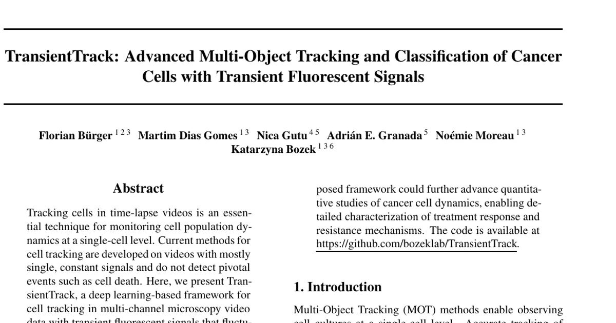 TransientTrack: Advanced Multi-Object Tracking and Classification of Cancer Cells with Transient Fluorescent Signals