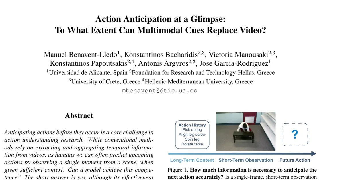 Action Anticipation at a Glimpse: To What Extent Can Multimodal Cues Replace Video?