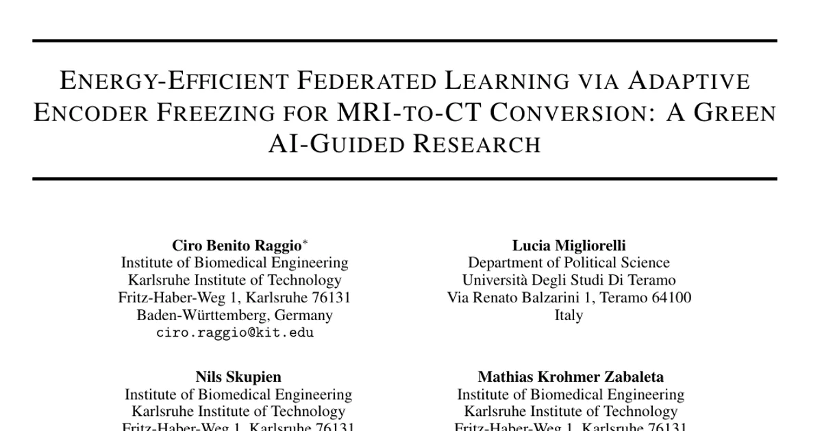 Energy-Efficient Federated Learning via Adaptive Encoder Freezing for MRI-to-CT Conversion: A Green AI-Guided Research