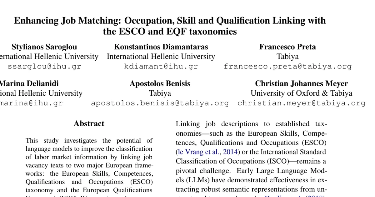 Enhancing Job Matching: Occupation, Skill and Qualification Linking with the ESCO and EQF taxonomies