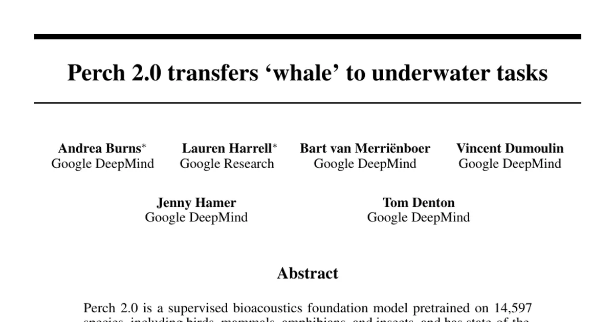 Perch 2.0 transfers 'whale' to underwater tasks