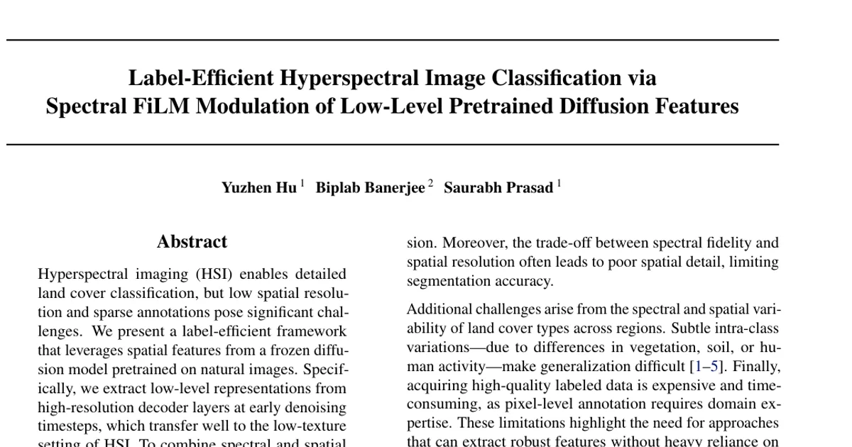 Label-Efficient Hyperspectral Image Classification via Spectral FiLM Modulation of Low-Level Pretrained Diffusion Features