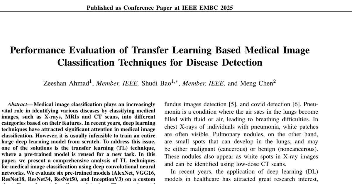 Performance Evaluation of Transfer Learning Based Medical Image Classification Techniques for Disease Detection