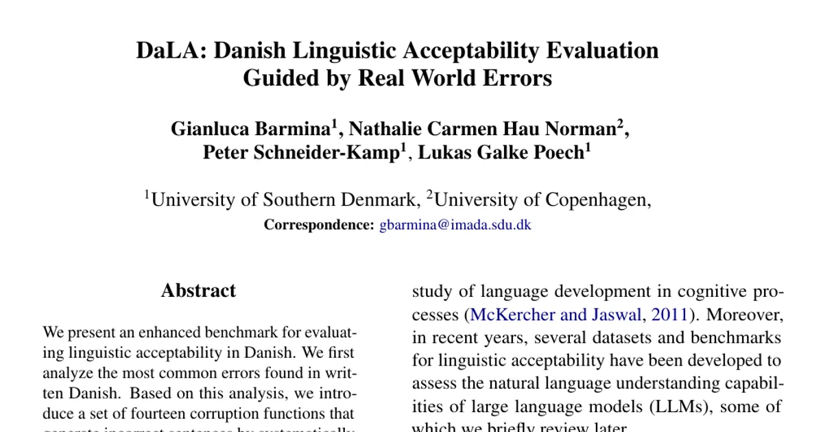 DaLA: Danish Linguistic Acceptability Evaluation Guided by Real World Errors