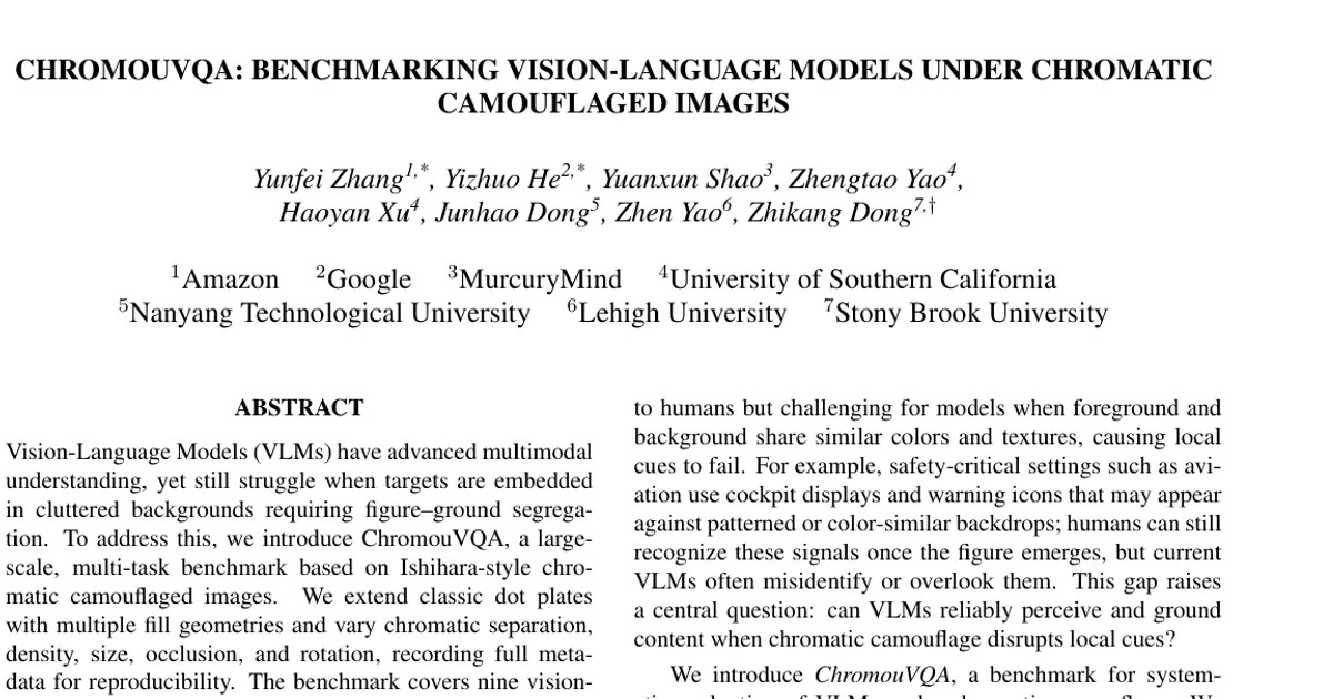 ChromouVQA: Benchmarking Vision-Language Models under Chromatic Camouflaged Images
