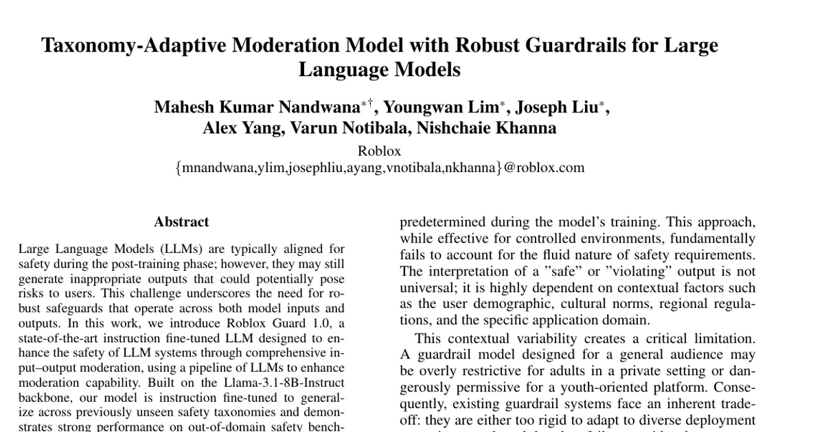 Taxonomy-Adaptive Moderation Model with Robust Guardrails for Large Language Models