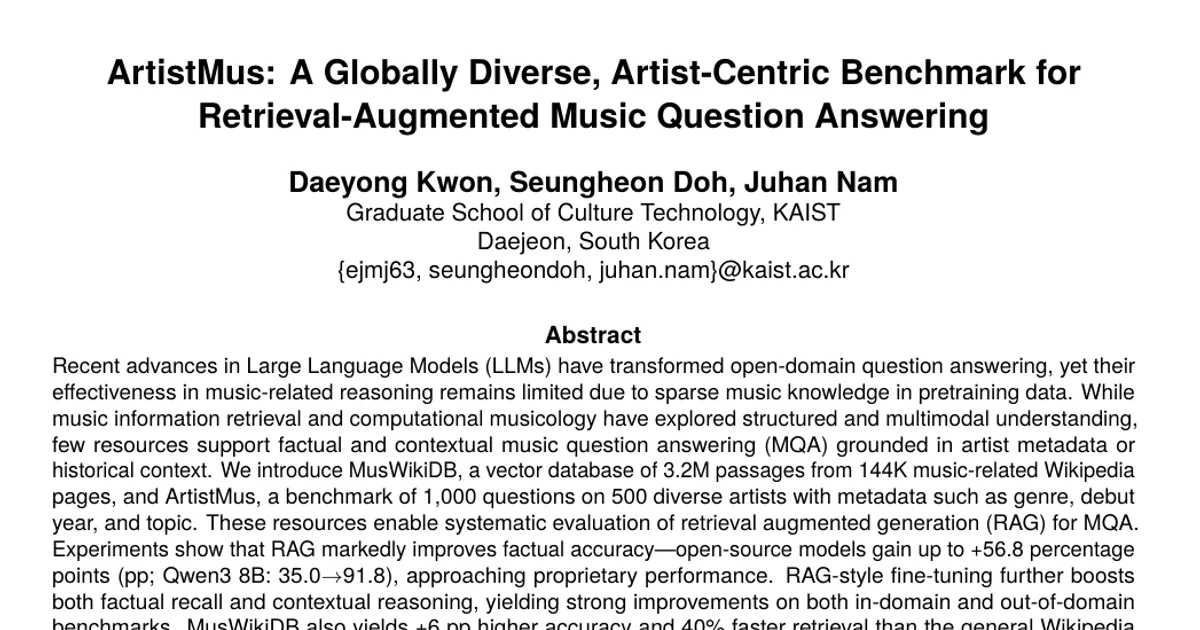 ArtistMus: A Globally Diverse, Artist-Centric Benchmark for Retrieval-Augmented Music Question Answering