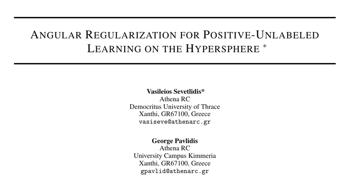 Angular Regularization for Positive-Unlabeled Learning on the Hypersphere