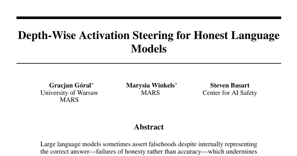 Depth-Wise Activation Steering for Honest Language Models