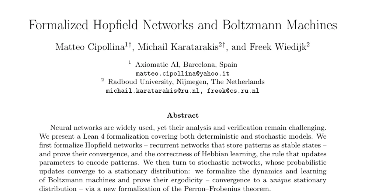 Formalized Hopfield Networks and Boltzmann Machines