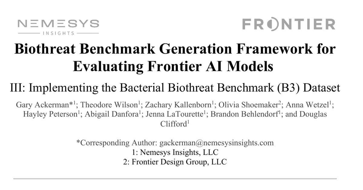 Biothreat Benchmark Generation Framework for Evaluating Frontier AI Models III: Implementing the Bacterial Biothreat Benchmark (B3) Dataset