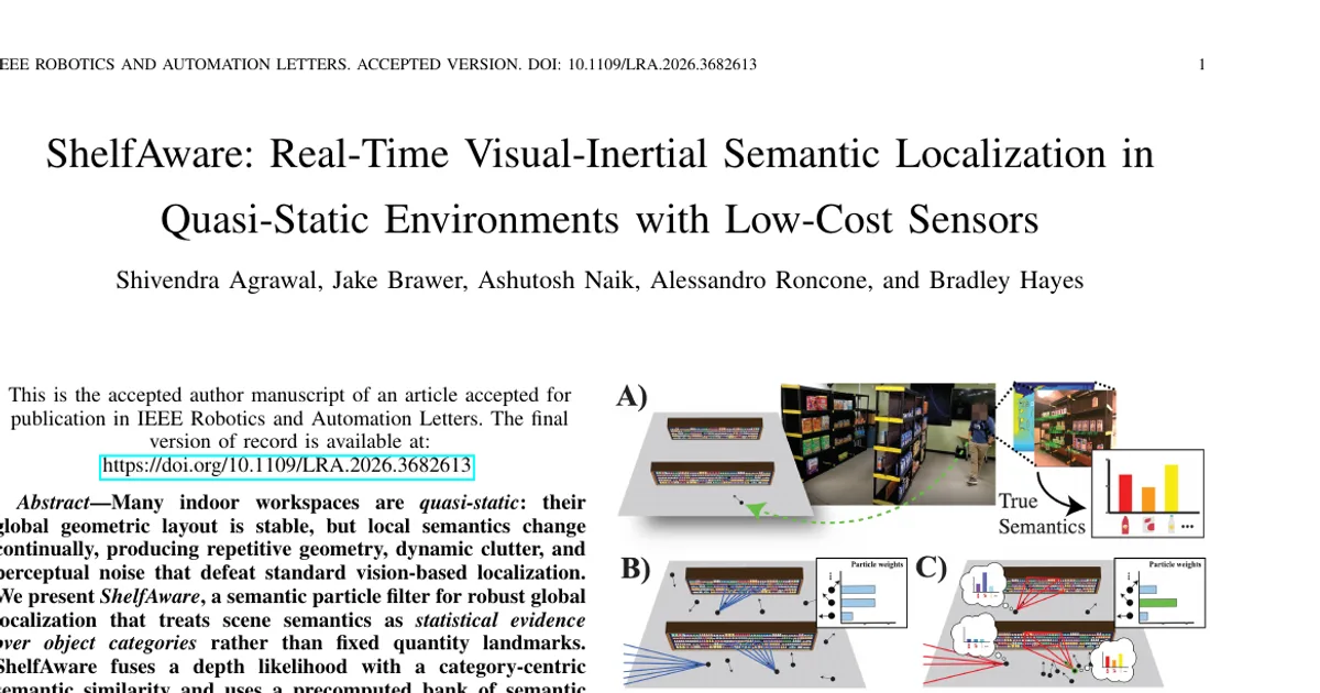 ShelfAware: Real-Time Semantic Localization in Quasi-Static Environments with Low-Cost Sensors