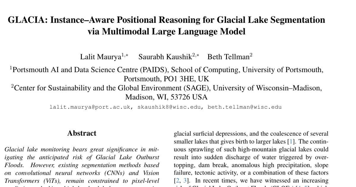 GLACIA: Instance-Aware Positional Reasoning for Glacial Lake Segmentation via Multimodal Large Language Model