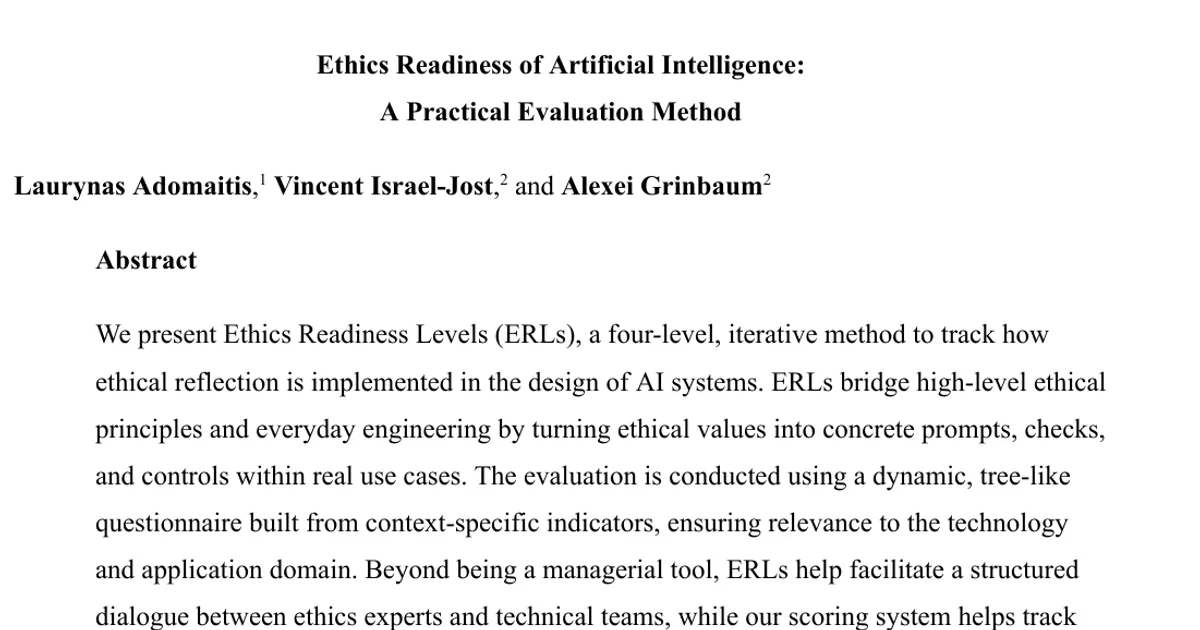 Ethics Readiness of Artificial Intelligence: A Practical Evaluation Method