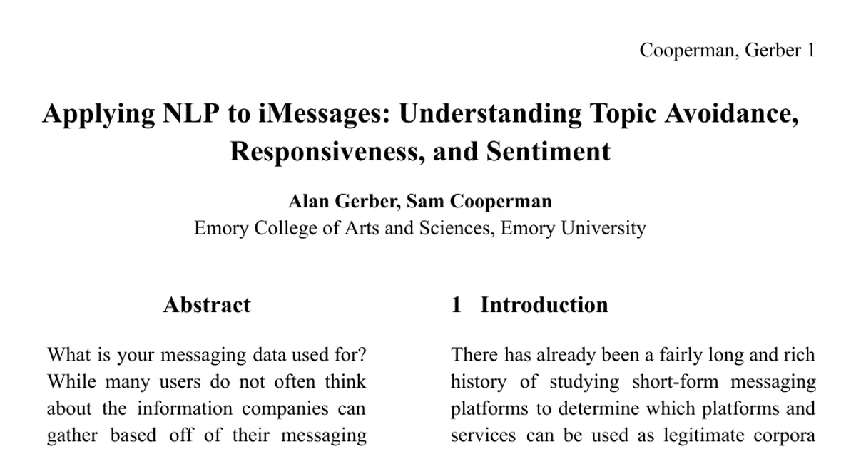 Applying NLP to iMessages: Understanding Topic Avoidance, Responsiveness, and Sentiment