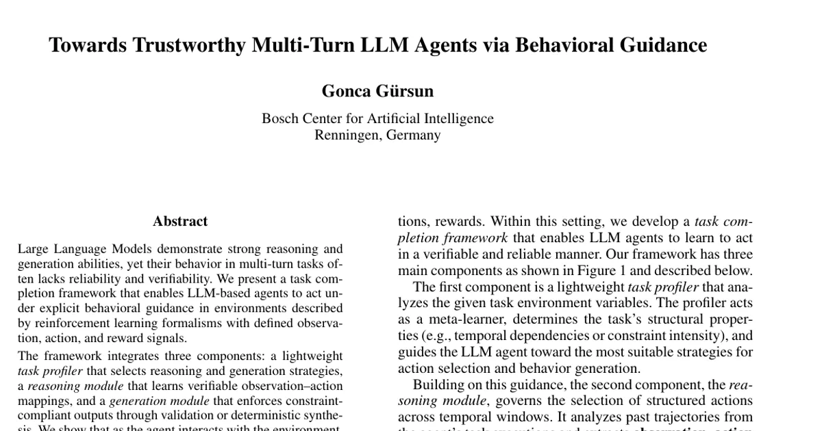 Towards Trustworthy Multi-Turn LLM Agents via Behavioral Guidance