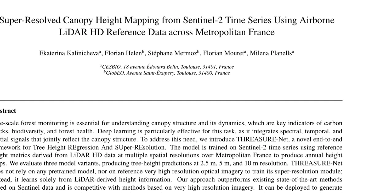 Super-Resolved Canopy Height Mapping from Sentinel-2 Time Series Using Airborne LiDAR HD Reference Data across Metropolitan France