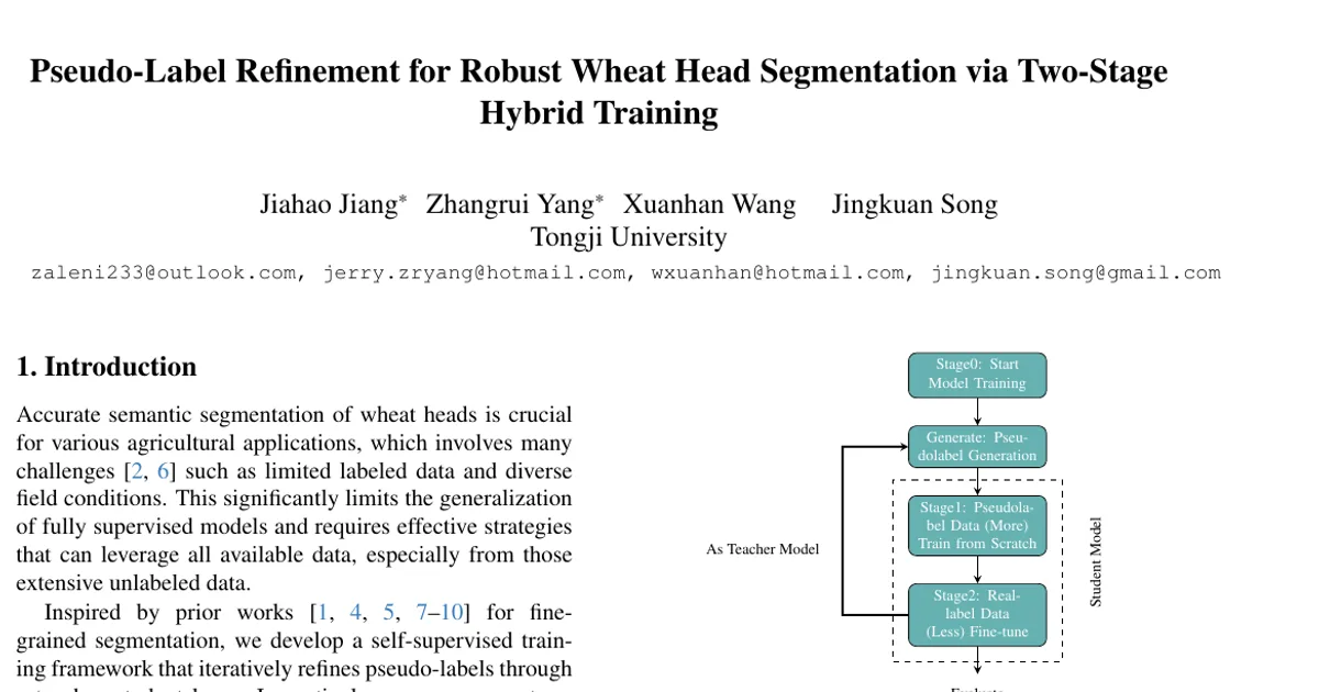 Pseudo-Label Refinement for Robust Wheat Head Segmentation via Two-Stage Hybrid Training